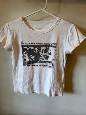 Brandy Melville White Tee with Black Radio Graphic
